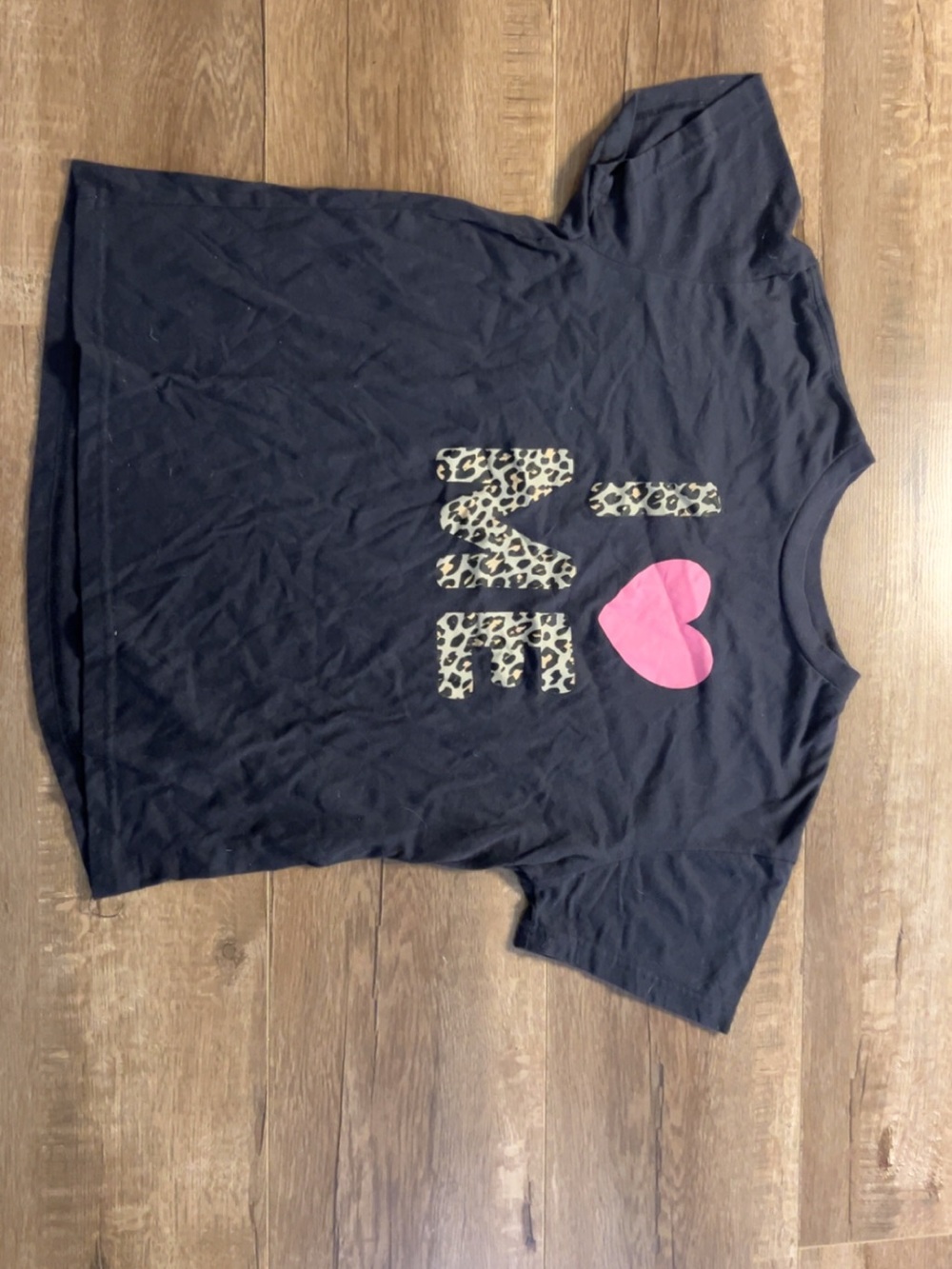 Girls' Black Tee with Pink Heart and Leopard 'ME' Graphic